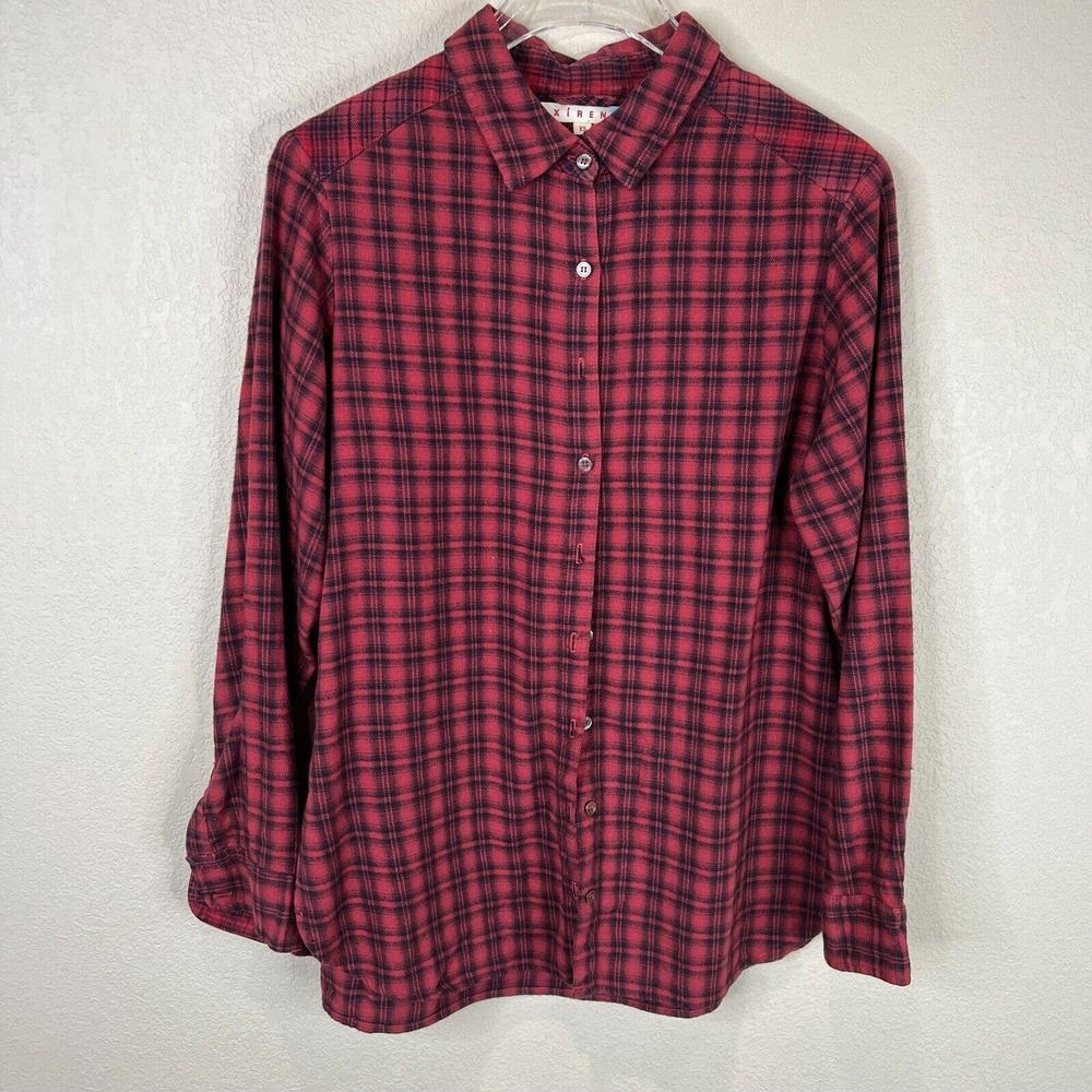 Xirena Women's Plaid Button Up Shirt Long Sleeve Collar Neck Red‎ Black Size XS